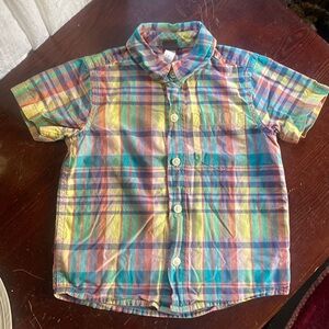 Tea Collection Toddler Boy Sz 3 Madras Plaid Button Down Short Sleeve Shirt